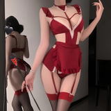 Đồ Lót Nữ Kèm Tạp Dề Phối Đai Garter Nịt Tất Gợi Cảm Duyên Dáng Set Cosplay Hầu Gái Maid Xẻ V1 Quyến Rũ - N825