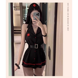 Váy Ngủ Cosplay Y Tá Có Đai Nịt Lưng Gợi Cảm Đáng Yêu Đầm Sơ Mi Nữ Bác Sĩ Hở Lưng Quyến Rũ Dễ Thương - N750 Đen
