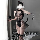 Đồ Cosplay Mèo Hư Hỏng Có Đuôi Xuyên Thấu Gợi Cảm Đáng Yêu Bodystocking 1 Mảnh Miêu Nữ Đen Dễ Thương - N739