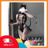 (Che Tên Khi Giao) Đồ Cosplay Mèo Hư Hỏng Có Đuôi Xuyên Thấu Gợi Cảm Đáng Yêu Bodystocking 1 Mảnh Miêu Nữ Đen Dễ Thương - N739 Giao Nhanh Toàn Quốc