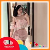 (Che Tên Khi Giao) Cosplay Mèo Hồng 2 Mảnh Anime Kèm Phụ Kiện Dễ Thương Đáng Yêu Set Ngủ Hầu Gái Đen Xuyên Thấu Sexy Gợi Cảm - N733 Hồng Cao Cấp Bảo Đảm