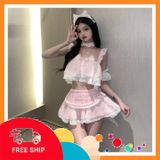(Che Tên Khi Giao) Cosplay Mèo Hồng 2 Mảnh Anime Kèm Phụ Kiện Dễ Thương Đáng Yêu Set Ngủ Hầu Gái Đen Xuyên Thấu Sexy Gợi Cảm - N733 Hồng Cao Cấp Bảo Đảm