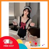 (Che Tên Khi Giao) Bộ Cosplay Cô Hầu Gái Phối Nơ Đỏ Đáng Yêu Quyến Rũ Đồ - N877 Đen Giao Nhanh Toàn Quốc
