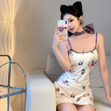 Váy Ngủ 2 Dây Có Mút Ngực Hoạ Tiết Mèo TOM Dễ Thương Gợi Cảm Đầm Mặc Nhà Cotton Tặng Chip Sexy Quyến Rũ - N227