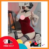(Che Tên Khi Giao) Cosplay Thỏ Ngọc Anime Nhung Dễ Thương Kèm Garter Nịt Tất Sexy Bodysuit Set Ngủ Liền Thân Có Đuôi Bonita Gợi Cảm - N737 Đỏ Chuẩn Auth