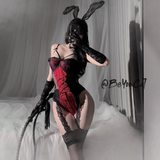 Cosplay Thỏ Bông Đen Đỏ Bunny Hư Hỏng Quyến Rũ Bodysuit Đồ Lót Liền Thân Phối Ren Siêu Dễ Thương Gợi Cảm - N837