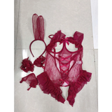Cosplay Thỏ Bông Đỏ Có Đuôi Hở Ngực Siêu Xinh Gợi Cảm Bodysuit Liền Thân Ren Bèo Xẻ Đáy Dễ Thương Quyến Rũ - N330 Đỏ