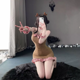 Cosplay Gấu Bông Anime Dáng Ôm Dễ Thương Thanh Lịch Đồ Ngủ Gợi Cảm Bé Cừu Trắng Nâu Kèm Phụ Kiện Cao Cấp - N894 Nâu