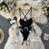 Set Cosplay Thỏ Bông Trắng Sexy Gợi Cảm Bodysuit Đồ Ngủ Liền Thân Bunny Đen Xẻ Đáy Bonita Quyến Rũ - N333