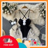 (Che Tên Khi Giao) Set Cosplay Thỏ Bông Trắng Sexy Gợi Cảm Bodysuit Đồ Ngủ Liền Thân Bunny Đen Xẻ Đáy Bonita Quyến Rũ - N333 Chuẩn Auth