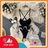 (Che Tên Khi Giao) Set Cosplay Thỏ Bông Trắng Sexy Gợi Cảm Bodysuit Đồ Ngủ Liền Thân Bunny Đen Xẻ Đáy Bonita Quyến Rũ - N333 Chuẩn Auth