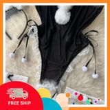 (Che Tên Khi Giao) Set Cosplay Thỏ Bông Trắng Sexy Gợi Cảm Bodysuit Đồ Ngủ Liền Thân Bunny Đen Xẻ Đáy Bonita Quyến Rũ - N333 Chuẩn Auth