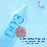 (Snapshop) Bao cao su Okamoto 0.03 Cool - Siêu mỏng, mát lạnh, láng mịn - Hộp 3 cái Chính Hãng