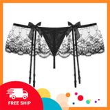 (Che Tên Khi Giao) Quần Lót Ren Kèm Đai Garter Nịt Vớ Xinh Đáng Yêu Set lingerie Đồ Lót Nơ Kẹp Tất Đáng Yêu Quyến Rũ - T818 - Đen Không Vớ - Hàng Mới Về