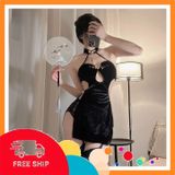 (Che Tên Khi Giao) Váy Sườn Xám Nhung Xẻ Tà 2 Bên Quyến Rũ Thanh Lịch Đồ cosplay Cổ Trang Cột Dây Lưng Đen Gợi Cảm Tinh Tế - N784 - Snapshop
