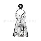 Sườn Xám Xuyên Thấu Họa Tiết Hoa Hồng Gợi Cảm Cosplay Cổ Trang Trung Hoa Xẻ Tà Tặng Chip Sexy Quyến Rũ - N381 Đen