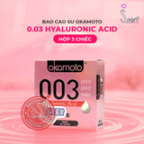(Snapshop) Bao cao su Okamoto 0.03 Hyaluronic Acid - Siêu mỏng, bôi trơn dưỡng ẩm - Hộp 3 cái Chính Hãng
