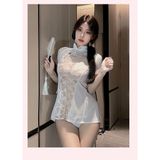 Cosplay Sườn Xám Đan Dây Ren Chéo Xuyên Thấu Gợi Cảm Cuốn Hút Váy Cổ Trang Xẻ Tà Tinh Tế Quyến Rũ - N389 Trắng