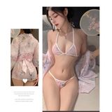 Áo Choàng Ngủ Kimono Xuyên Thấu Gợi Cảm Cao Cấp Set Cosplay Cổ Trang Nữ Ren Họa Tiết Hoa Sexy Quyến Rũ - N743 Hồng