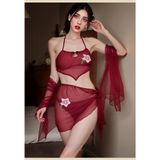 Bộ Đồ Lót Yếm Đào Kèm Khăn Choàng Gợi Cảm Đáng Yêu Set Hán Phục Cosplay Cổ Trang Hanfu Cổ Xưa Quyến Rũ - N884 Đỏ