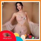 (Che Tên Khi Giao) Bộ Đồ Lót Yếm Đào Kèm Khăn Choàng Gợi Cảm Cosplay Cổ Trang Hanfu Cổ Xưa Quyến Rũ - N884 Hồng Hộp Trắng Kín