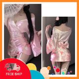 (Che Tên Khi Giao) Đồ Ngủ Kimono Nhật Bản Xẻ Ngực Gợi Cảm Sang Trọng Quyến Rũ - N841 Hồng Cao Cấp Bảo Đảm