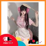 (Che Tên Khi Giao) Cosplay Sườn Xám Cách Tân Kèm Tạp Dề Siêu Xinh Dễ Thương Set Đồ Cổ Trang Trung Hoa Xẻ Tà Gợi Cảm - N386 Hồng - Hàng Mới Về