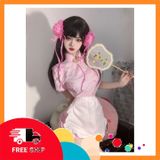 (Che Tên Khi Giao) Cosplay Sườn Xám Cách Tân Kèm Tạp Dề Siêu Xinh Dễ Thương Set Đồ Cổ Trang Trung Hoa Xẻ Tà Gợi Cảm - N386 Hồng - Hàng Mới Về