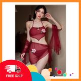 (Che Tên Khi Giao) Bộ Đồ Lót Yếm Đào Kèm Khăn Choàng Gợi Cảm Đáng Yêu Set Hán Phục Cosplay Cổ Trang Hanfu Cổ Xưa Quyến Rũ - N884 Đỏ Hộp Trắng Kín