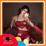 (Che Tên Khi Giao) Bộ Đồ Lót Yếm Đào Kèm Khăn Choàng Gợi Cảm Đáng Yêu Set Hán Phục Cosplay Cổ Trang Hanfu Cổ Xưa Quyến Rũ - N884 Đỏ Hộp Trắng Kín