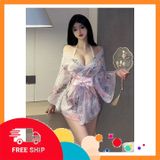 (Che Tên Khi Giao) Áo Choàng Ngủ Kimono Xuyên Thấu Gợi Cảm Cao Cấp Set Cosplay Cổ Trang Nữ Ren Họa Tiết Hoa Sexy Quyến Rũ - N743 Hồng Giao Nhanh Toàn Quốc