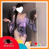 (Che Tên Khi Giao) Đồ Ngủ Kimono Nhật Bản Xẻ Ngực Gợi Cảm Sang Trọng Cosplay Sexy Áo Choàng Ngủ Lụa Hoa Anh Đào Quyến Rũ - N841 Tím Chuẩn Auth