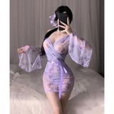 Áo Choàng Ngủ Xuyên Thấu Hoạ Tiết Bướm Quyến Rũ Cuốn Hút Váy Khoác Ngoài Dáng Ôm Kèm Chip Sexy Gợi Cảm - N189