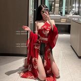 Đồ Cosplay Cổ Trang Trung Hoa Họa Tiết Hoa Cao Cấp Set Hán Phục Áo Yếm Kèm Khăn Choàng Tặng Chip Lọt Khe Gợi Cảm - N794