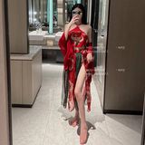 Đồ Cosplay Cổ Trang Trung Hoa Họa Tiết Hoa Cao Cấp Set Hán Phục Áo Yếm Kèm Khăn Choàng Tặng Chip Lọt Khe Gợi Cảm - N794