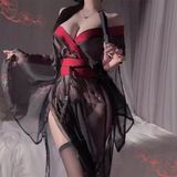 Đồ Cosplay Kimono Nhật Bản Xuyên Thấu Xẻ Tà Sexy Gợi Cảm Set Cổ Trang Hanfu Đen Xẻ V1 Quyến Rũ Tinh Tế - N343
