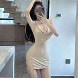 Váy Ngủ Sexy 2 Dây Hở Lưng Quyến Rũ Cao Cấp Đầm Tiểu Thư Cổ Đổ Xẻ Tà Đùi Siêu Xinh Gợi Cảm - N119 Màu Ghi