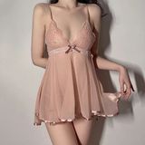Váy Ngủ Sexy Tiểu Thư Cột Nơ Lưng Ren Xuyên Thấu Kèm Chip - N153 Nude