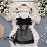 Váy Ngủ Ren Chấm Bi Xẻ Tà Dễ Thương Xuyên Thấu Gợi Cảm Đầm Tiểu Thư 2 Dây Hở Lưng Tặng Chip Quyến Rũ - N184 Đen