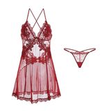 Váy Ngủ Nữ Sexy Voan Xuyên Thấu Phối Ren - N188 Đỏ