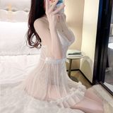 Váy Ngủ Tiểu Thư Ren Xuyên Thấu Sexy Gợi Cảm Cột Nơ Dễ Thương - N235 Trắng
