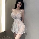 Váy Ngủ Ren Hoa Nhí Xuyên Thấu Siêu Xinh Gợi Cảm Đầm Tiểu Thư - N260 Trắng