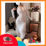 (Che Tên Khi Giao) Đầm Ngủ Dài Xẻ Tà Đùi Dáng Ôm Quyến Rũ Phong Cách Gợi Cảm Ngọt Ngào - N290 Trắng Chuẩn Auth Chính Hãng Cao Cấp