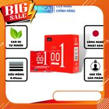 Bao cao su 001 JUNCAI Okamto Superthin Red hộp 3 cái, bcs siêu mỏng 0.01mm trơn mịn công nghệ Nhật Bản