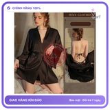 Áo Choàng Ngủ Lụa Tay Dài Cao Cấp Sang N191 Đen chính hãng - chất lụa mát mềm, freesize, set đầy đủ phụ kiện - giao hàng che tên kín đáo