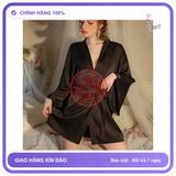 Áo Choàng Ngủ Lụa Tay Dài Cao Cấp Sang N191 Đen chính hãng - chất lụa mát mềm, freesize, set đầy đủ phụ kiện - giao hàng che tên kín đáo
