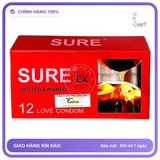 Bao Cao Su Sure Đỏ Hộp 12 Cái chính hãng - siêu mỏng, có gai nổi, có hương thơm - giao hàng che tên kín đáo