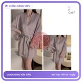 Áo Choàng Ngủ Lụa Tay Dài Cao Cấp Sang N191 Tím chính hãng - chất lụa mát mềm, freesize, set đầy đủ phụ kiện - giao hàng che tên kín đáo