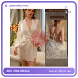 Áo Choàng Ngủ Lụa Tay Dài Cao Cấp Sang N191 Trắng chính hãng - chất lụa mát mềm, freesize, set đầy đủ phụ kiện - giao hàng che tên kín đáo