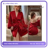 Áo Choàng Ngủ Lụa Tay Dài Cao Cấp Sang N191 Đỏ chính hãng - chất lụa mát mềm, freesize, set đầy đủ phụ kiện - giao hàng che tên kín đáo